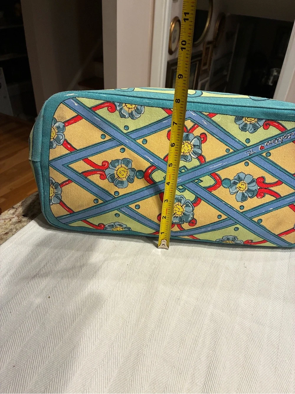 Brighton Canvas Heart Print Tote Bag - Yellow & Turquoise